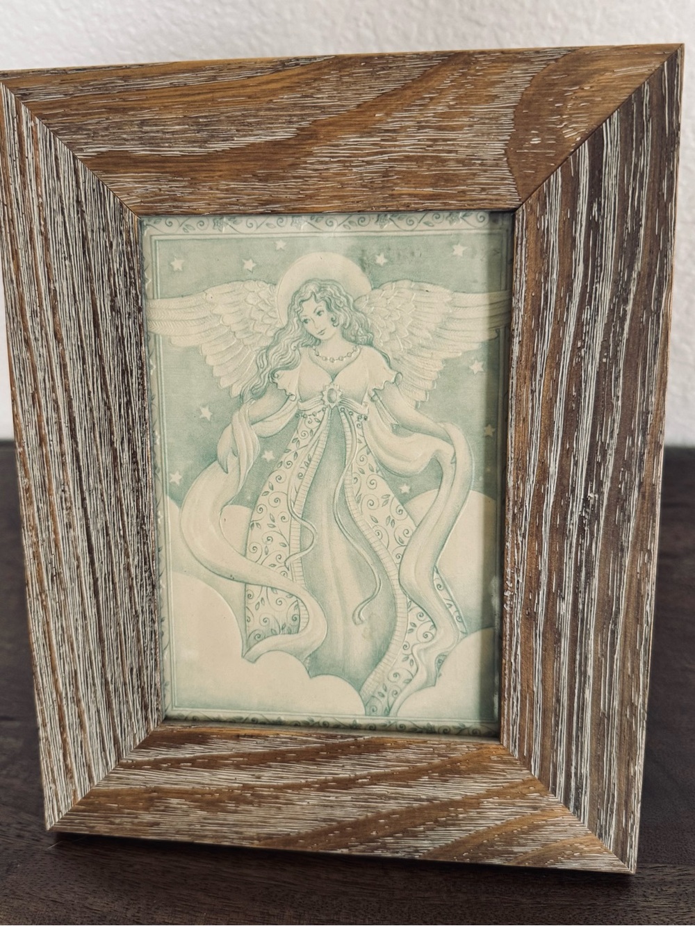 Christmas Angel Vintage Wood Picture Frame Art